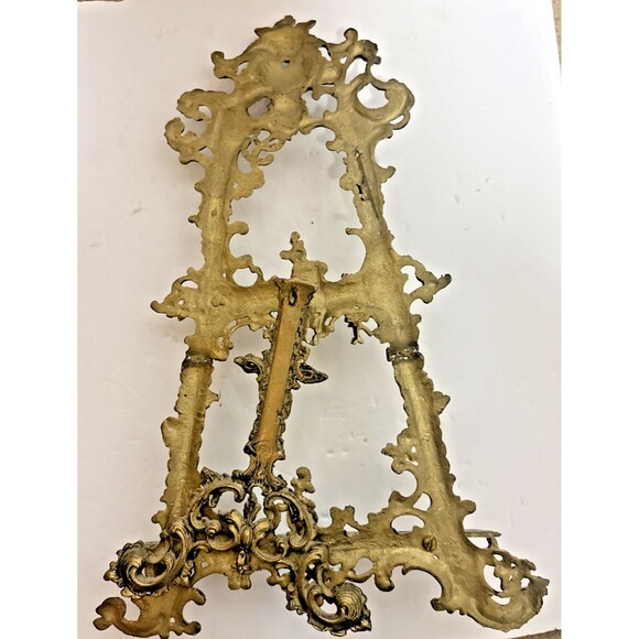 Vintage Rococo Revival Style Polished Brass Table Display Easel 16" H Ornate - Picture 9 of 9